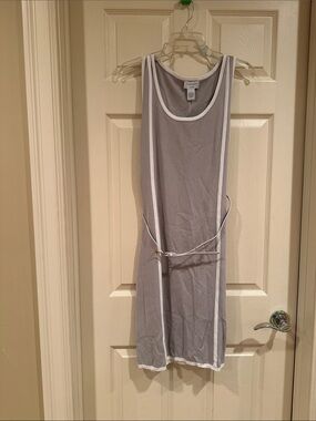 Gray Tank Dress with White Trim